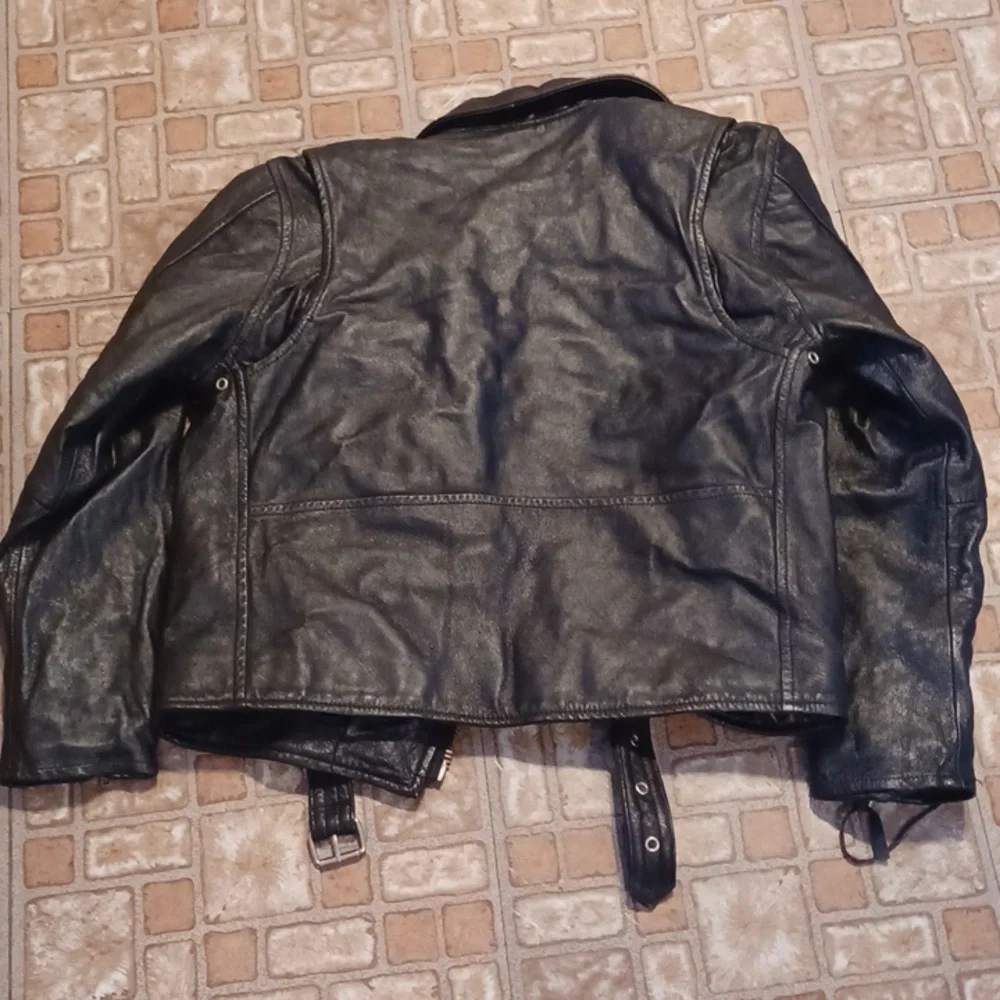 Children's Black Biker Jacket Leather Made In Italy Size Large
